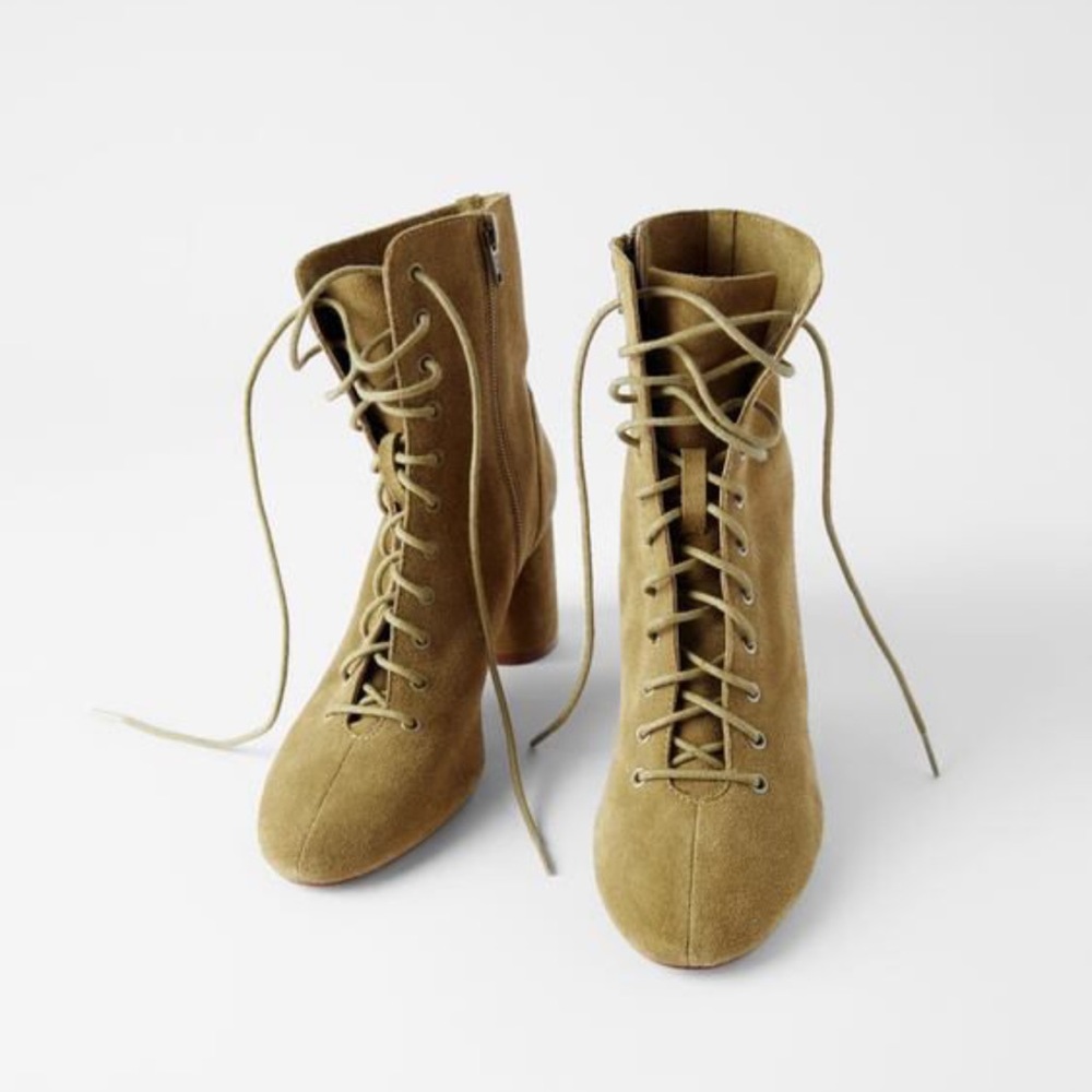 Zara Suede Lace-Up Ankle Boots
